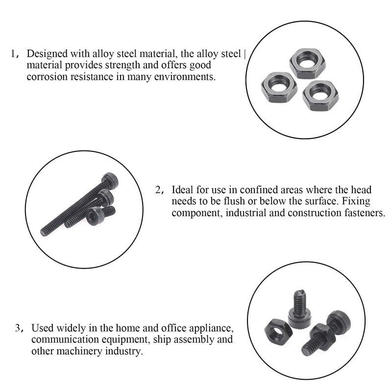 DYWISHKEY 420 Pieces M2 x 4mm/6mm/8mm/10mm/12mm/16mm/20mm, 12.9 Grade Alloy Steel Hex Socket Head Cap Bolts Screws Nuts Kit with Hex Wrench - Image 4